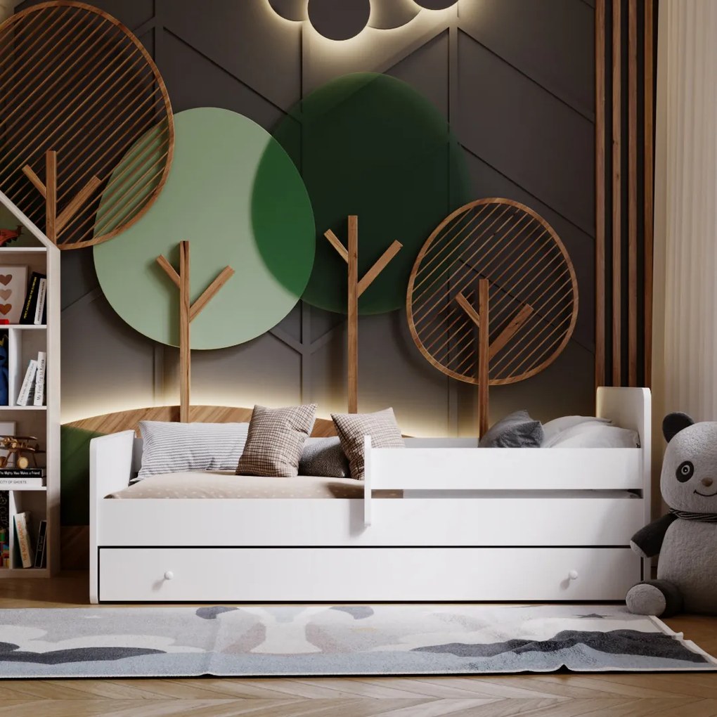 Cama individual 140x70 com gaveta branca - colchão e estrado incluído
