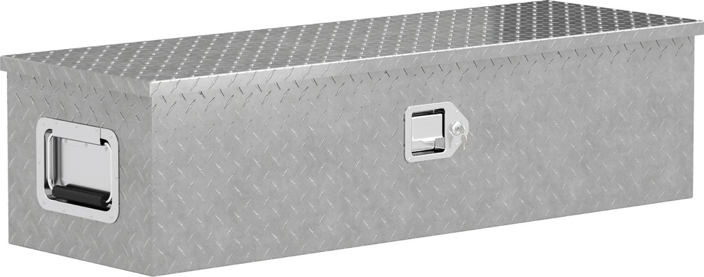 HOMCOM Caixa de Ferramentas para Reboque Caixa de Armazenamento em Alumínio Alças Largas e Antiderrapantes 99x33x25,5 cm Prata | Aosom Portugal