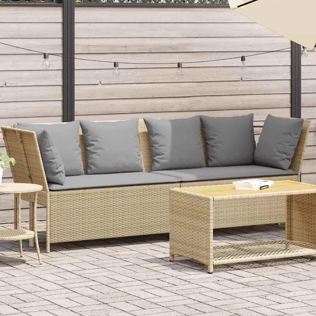 vidaXL Sofá de jardim com almofadões vime PE bege