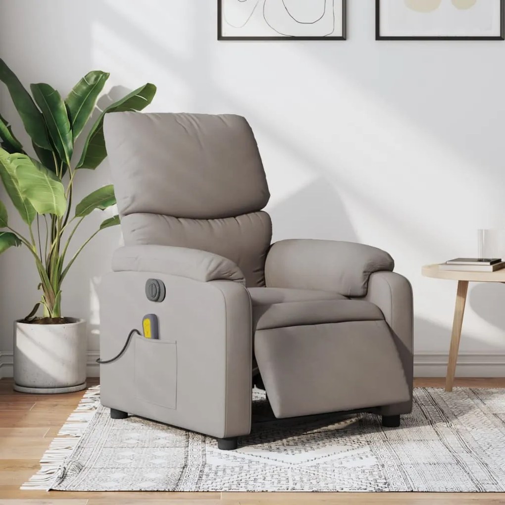 vidaXL Poltrona reclinável massagens elétrica tecido cinza-acastanhado