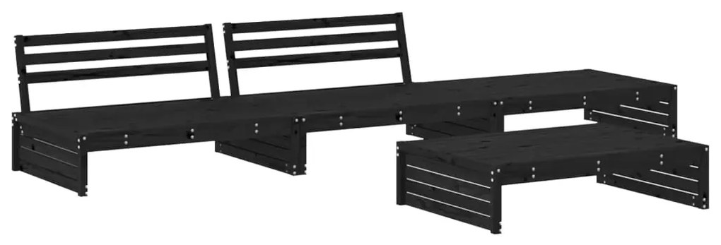 4pcs conjunto lounge jardim c/ almofadões madeira maciça preto