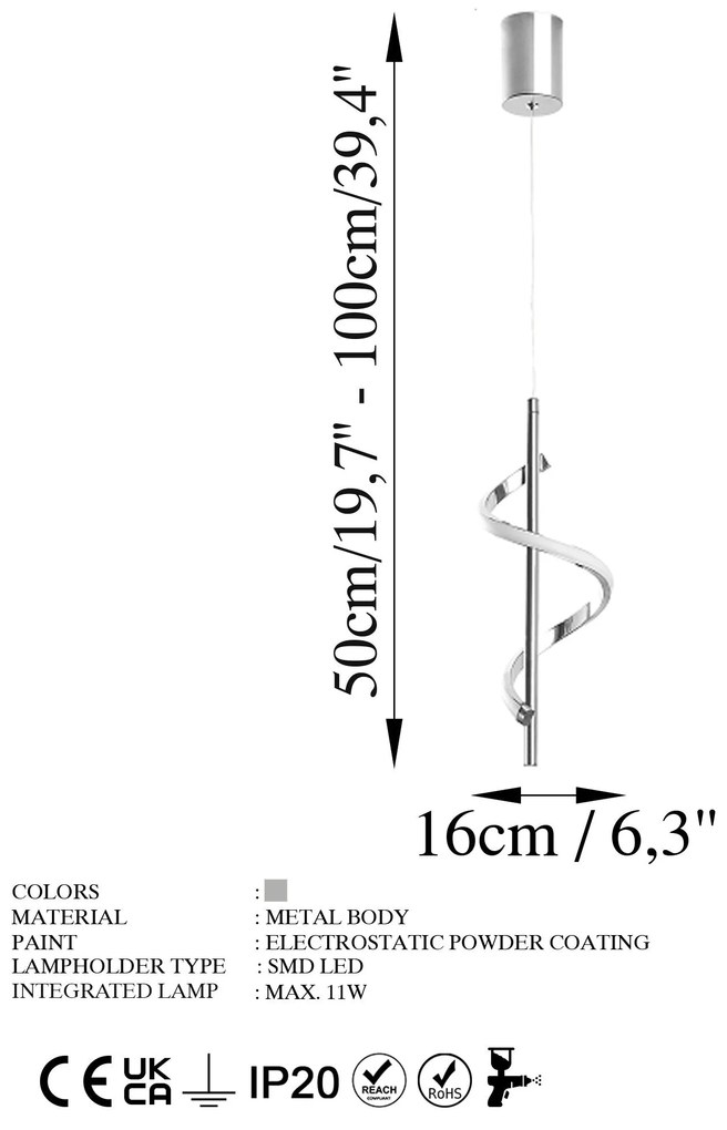 Chandelier Likma – Chrome – 16x50-100x16 cm
