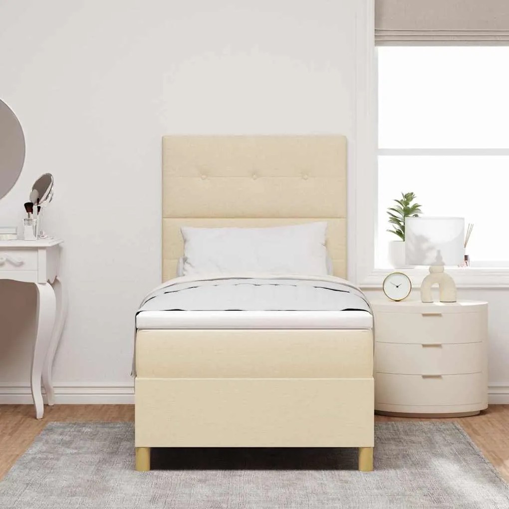 Cama com Box Spring e Colchão Creme 100x200 cm Tecido