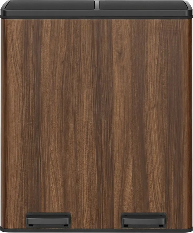 Caixote do lixo 58,5 x 32 x 65 cm de 60 L com  2 compartimentos, caixotes interiores removíveis com pedal castanho