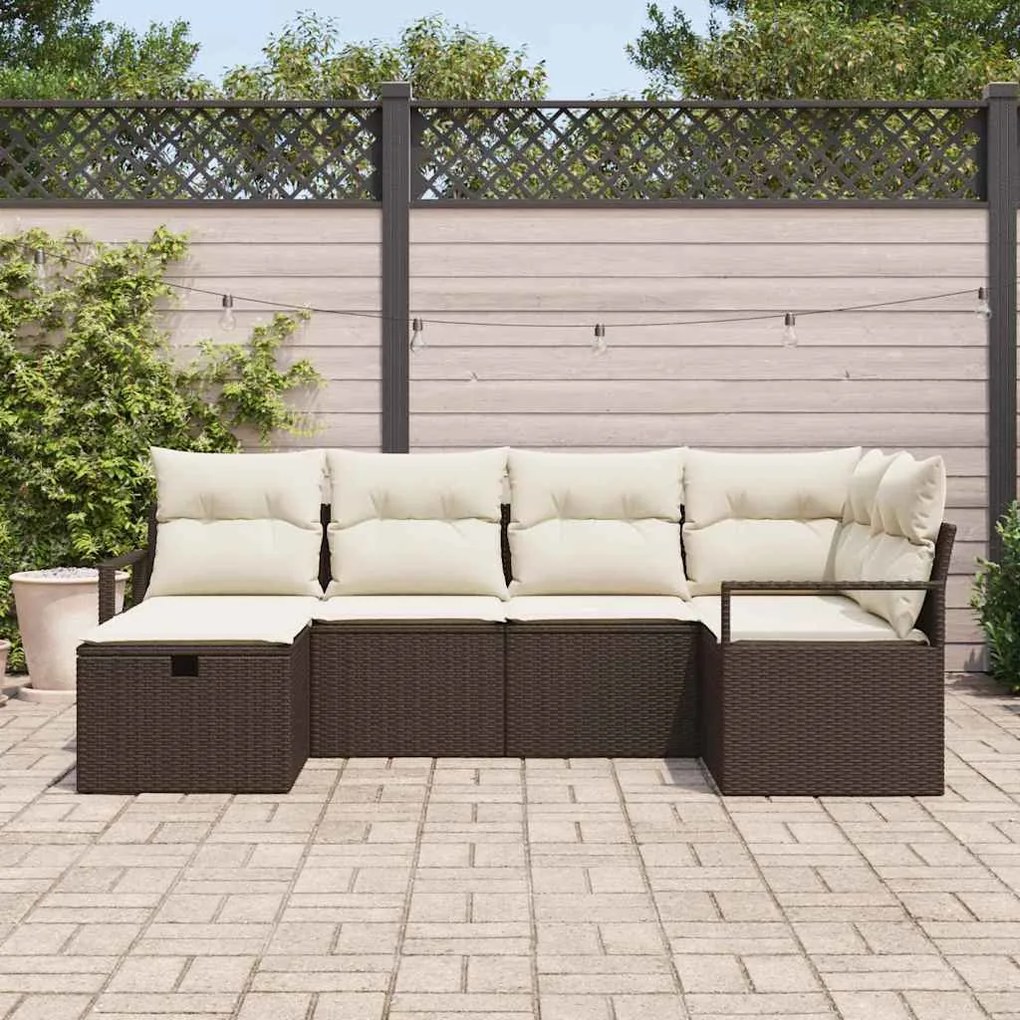 Conjunto de Sofá de Jardim com 6 Peças e Almofadas de Rattan Poliméric
