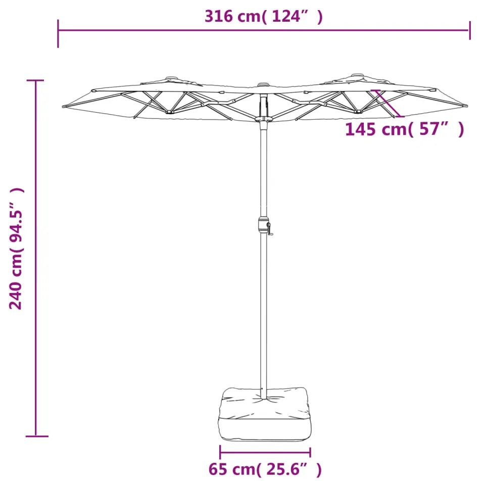 Guarda-sol de jardim com cabeça dupla 316x145 cm terracotta