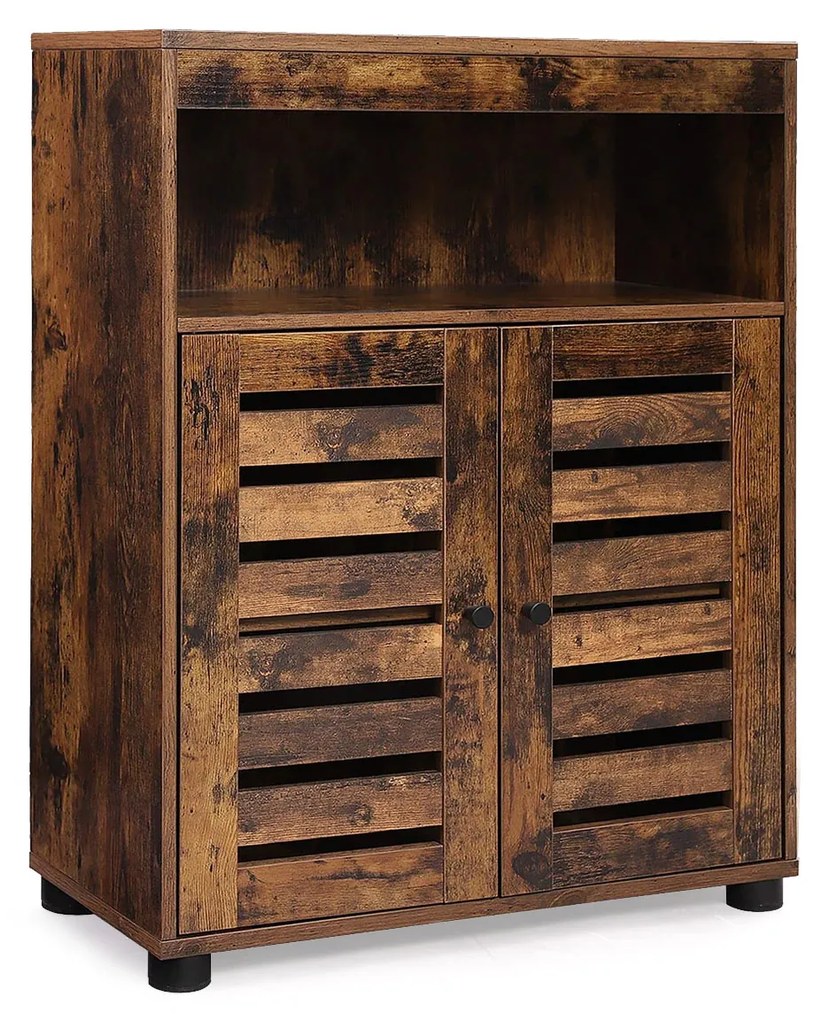 Armário de casa de banho com portas de veneziana de estilo rústico | VASAGLE | 60 x 30 x 80 cm | castanho | BBK44BX.