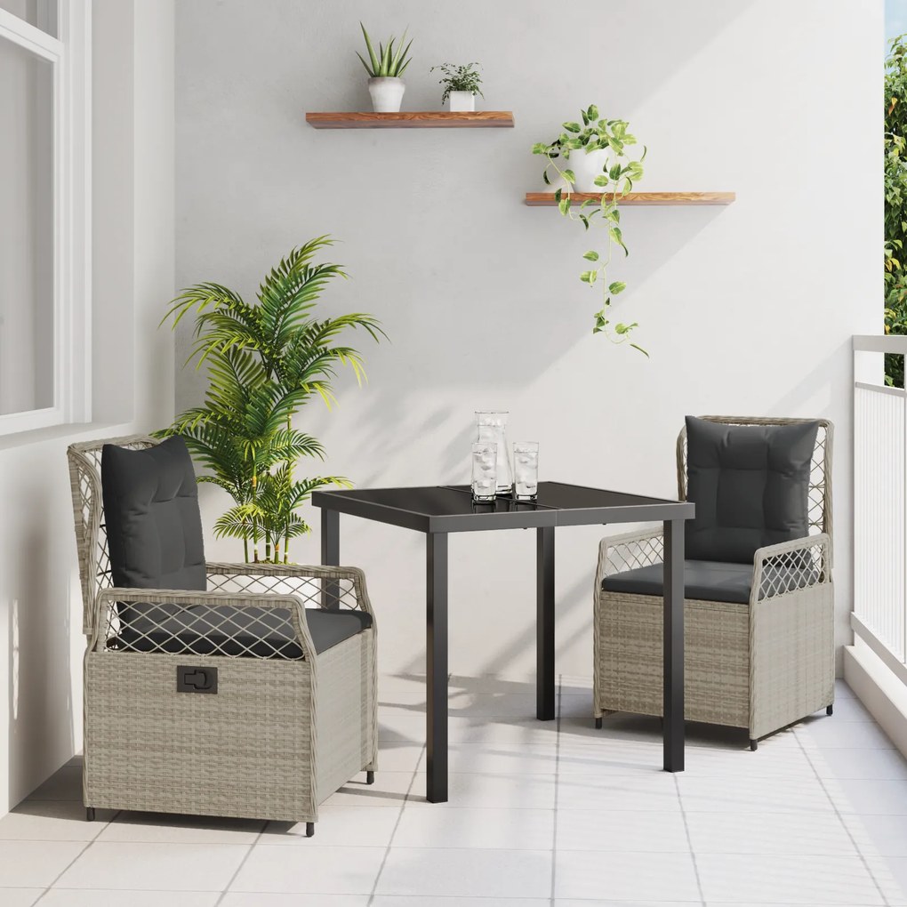 vidaXL Conjunto de Jantar de Jardim 3 Peças Cinza Claro Rattan Poliéster
