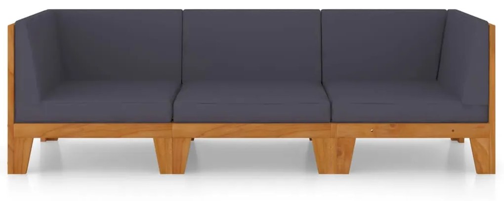 3 pcs conjunto lounge de jardim c/ almofadões acácia maciça