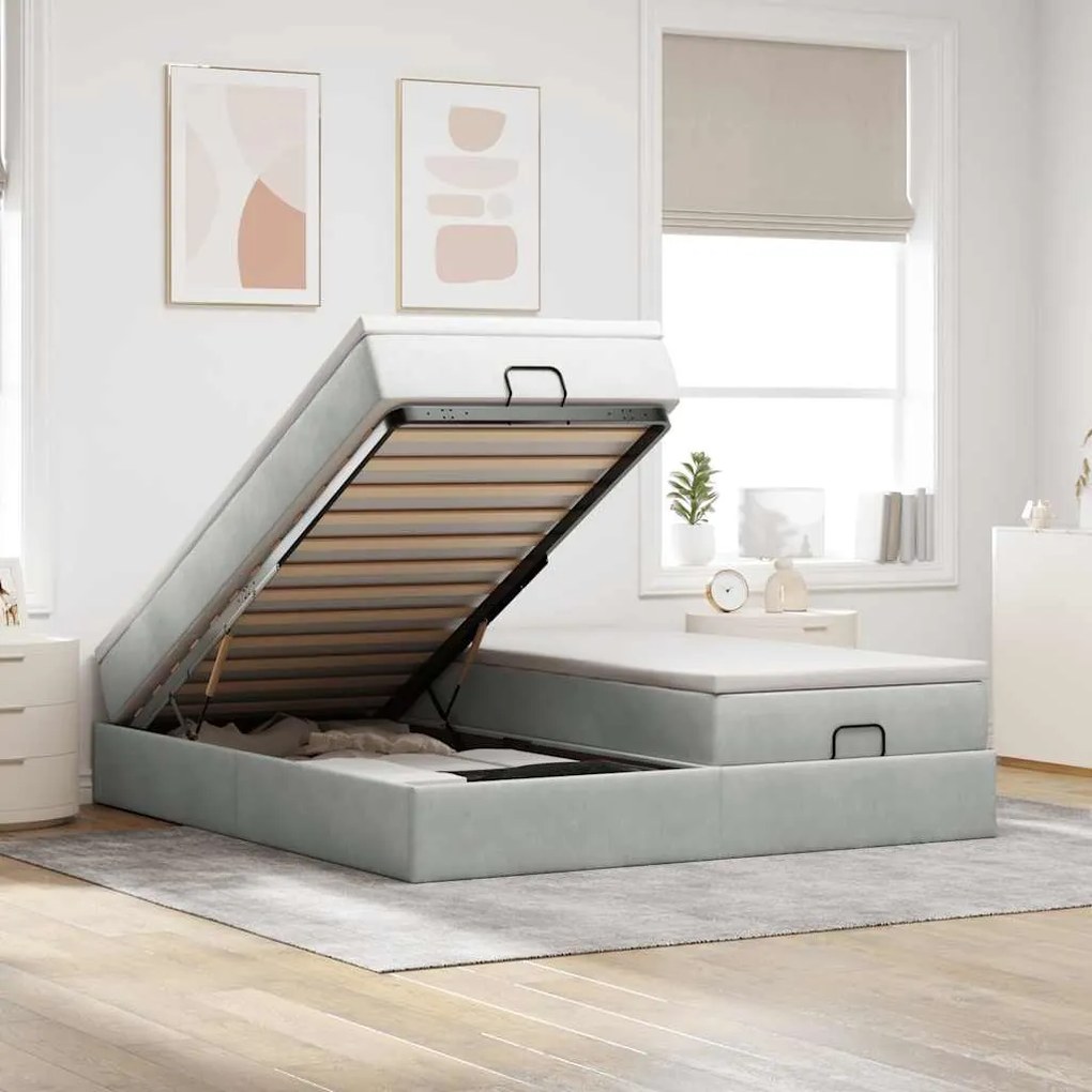 vidaXL Estrutura cama otomana colchões 180x200cm veludo cinzento claro