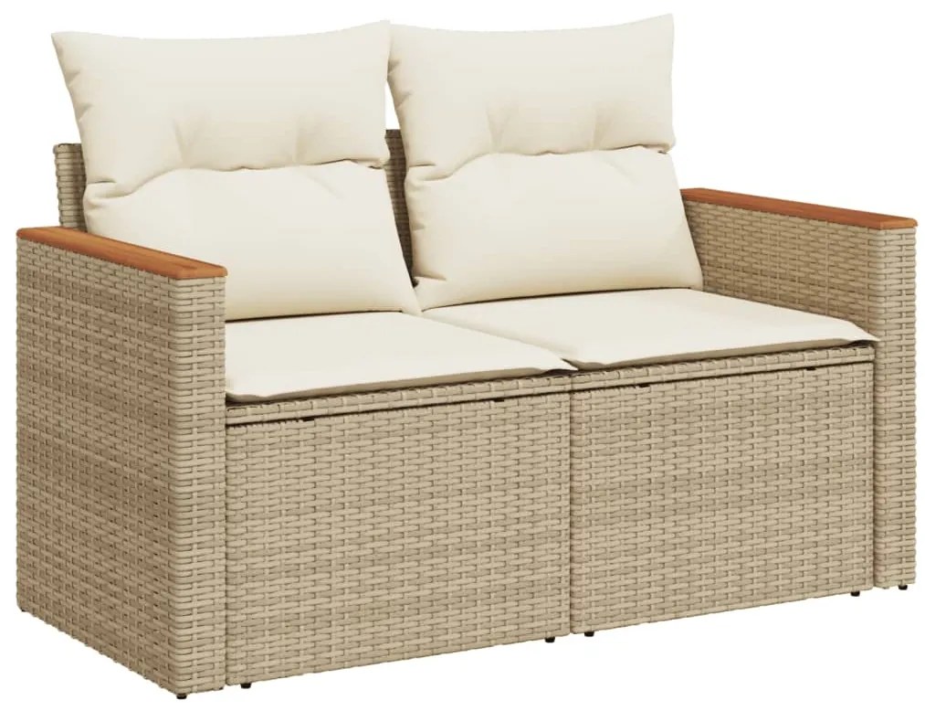 7 pcs conjunto de sofás p/ jardim com almofadões vime PE bege