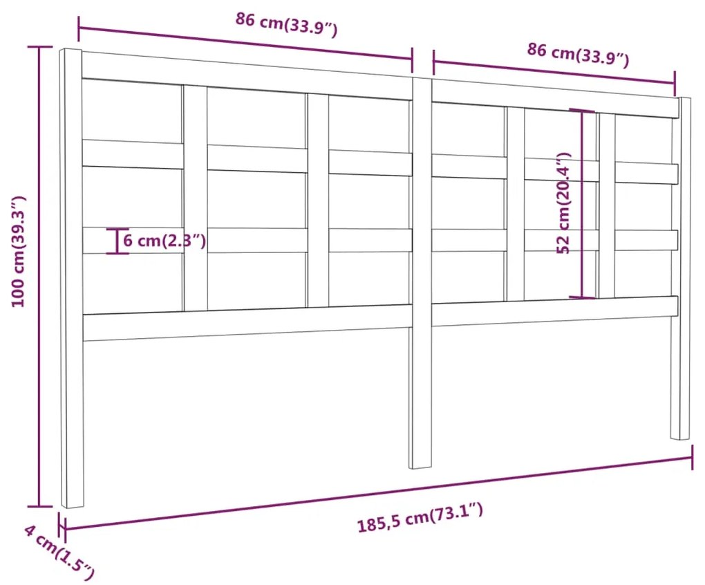 Cabeceira de cama 185,5x4x100 cm pinho maciço castanho mel