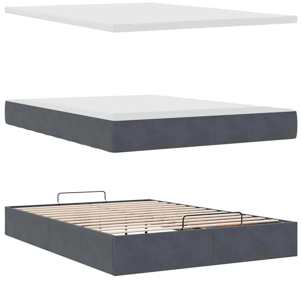 Estrutura de cama otomana com colchão 140x190cm cinzento escuro