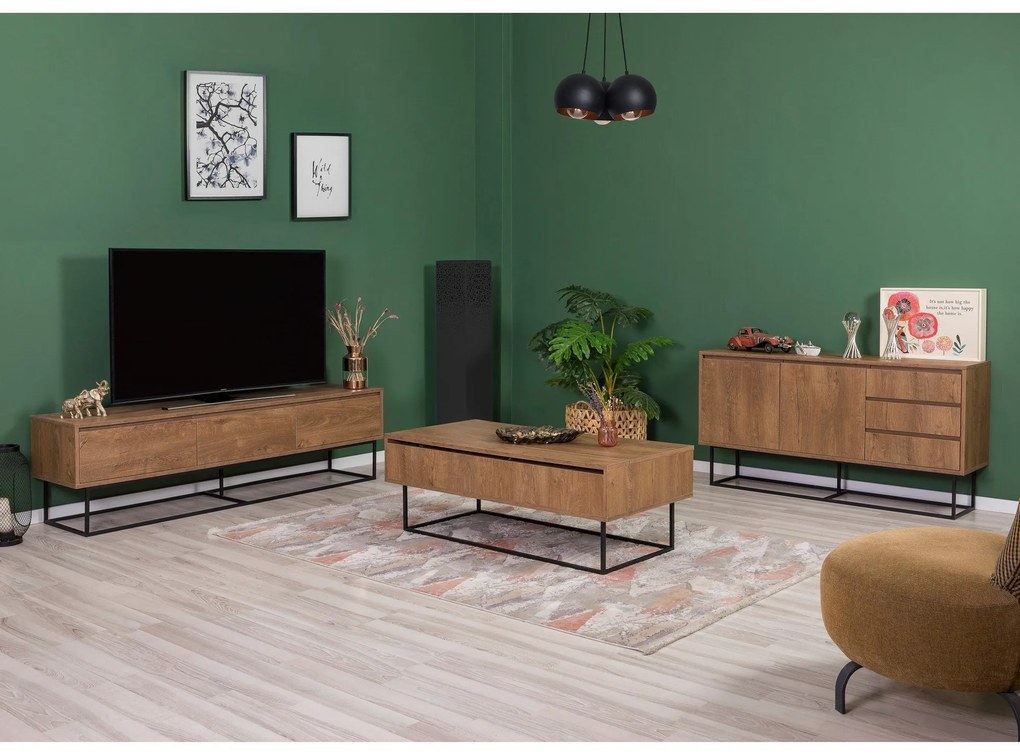 Conjunto de Mobiliário de Sala de Estar Laxus – Nogueira Preta – 90x39