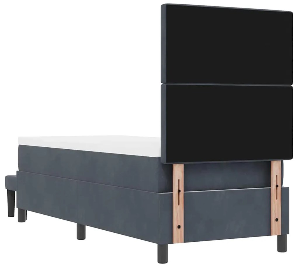 Cama Box Spring com Colchão &amp; Banco Cinza Escuro 80x200 cm Veludo