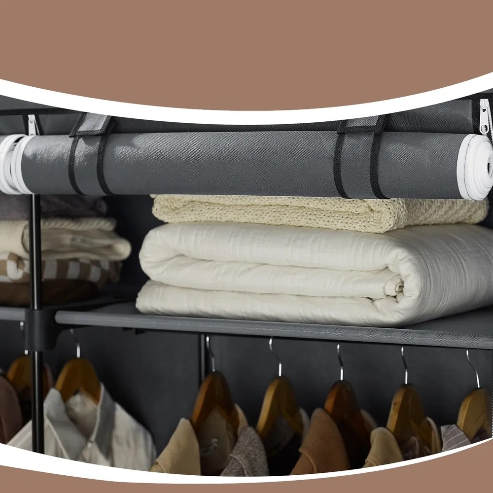 Guarda-roupa com 2 varões, arrumação para roupa 140 x 43 x 174 cm cinza