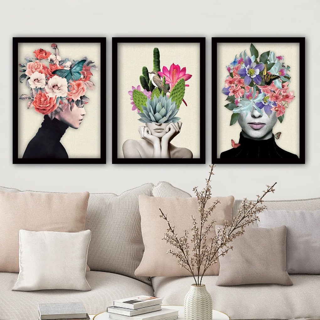 Quadro Decorativo em Moldura 3SC161 – Multicolor – 35 x 45 cm (3 Peças