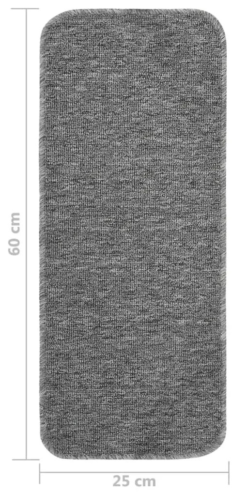 Tapetes antiderrapantes retang. p/ escadas 15pcs 60x25 cm cinza