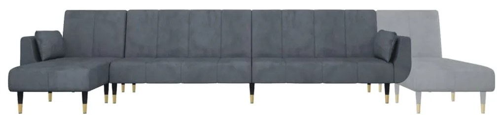 Sofá-cama em forma de L 275x140x70 cm veludo cinzento-escuro