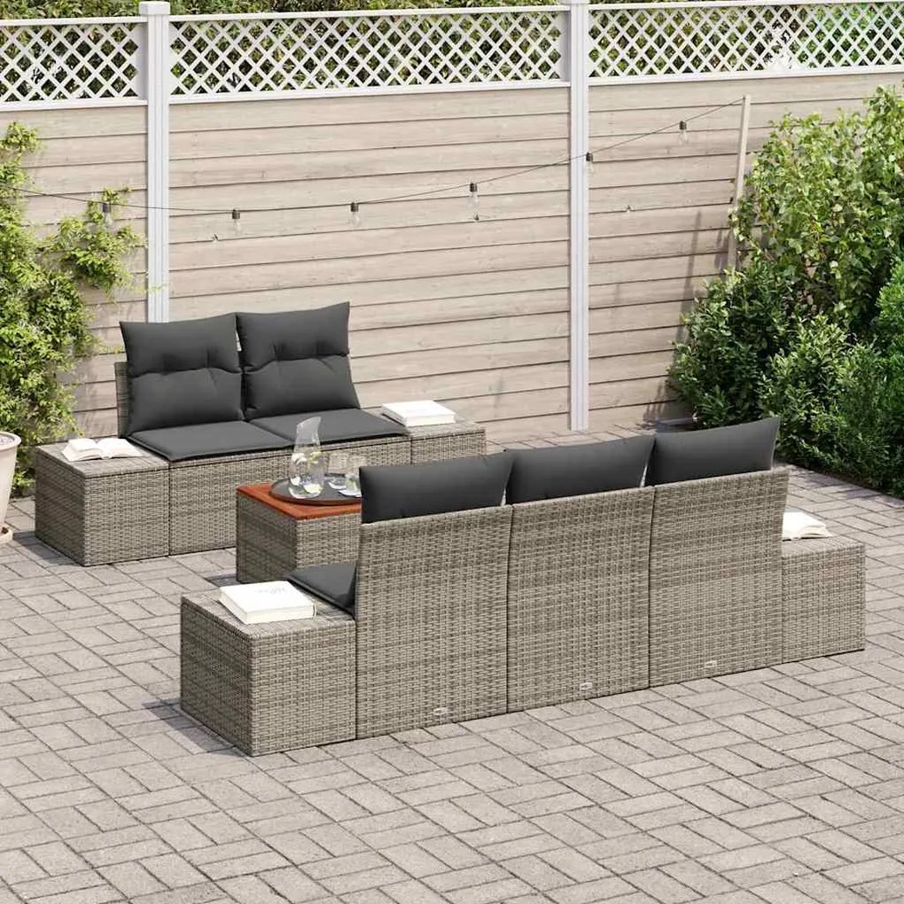Conjunto de Sofá de Jardim com 6 Peças e Almofadas Cinzas em Rattan Si