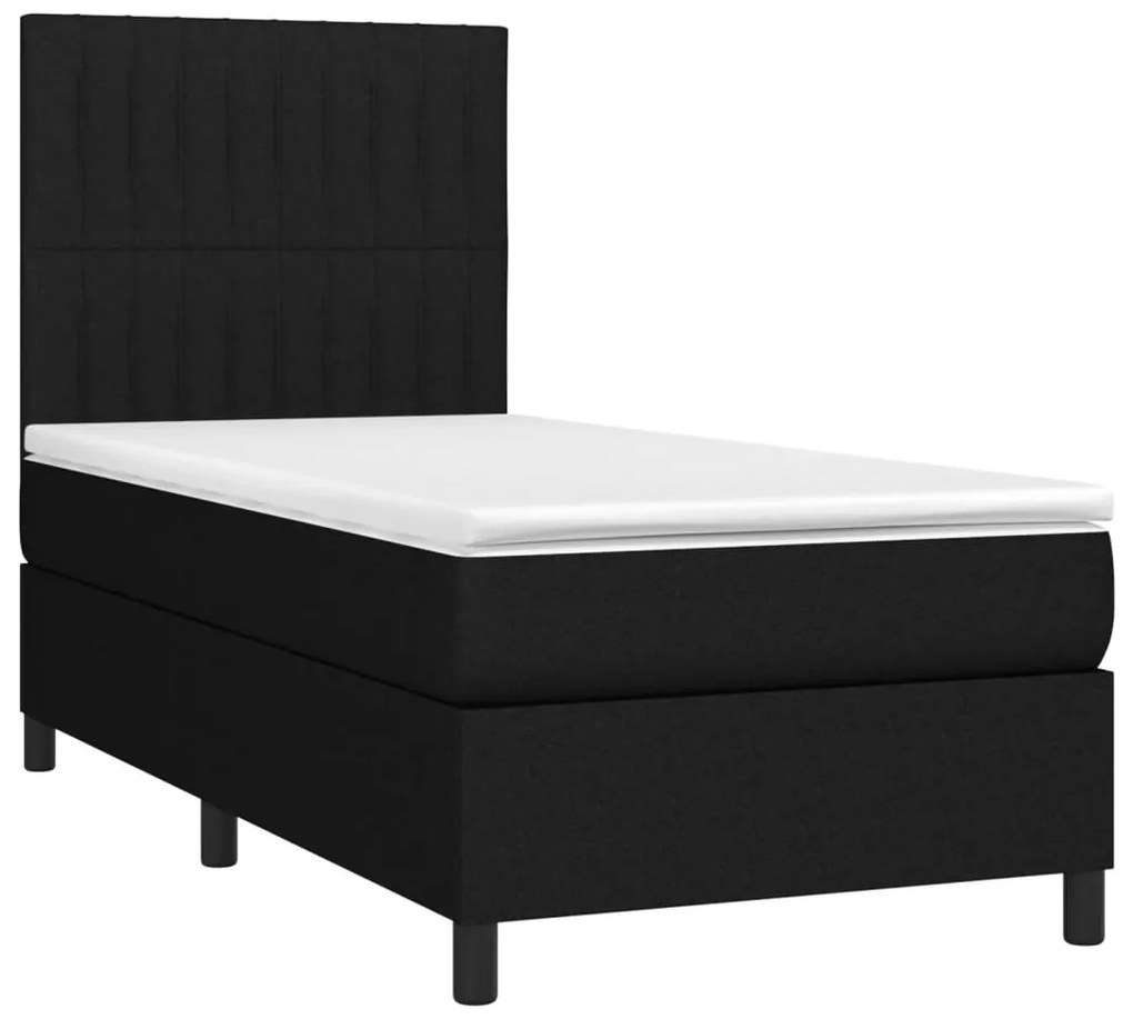 Cama box spring c/ colchão e LED 80x200 cm tecido preto