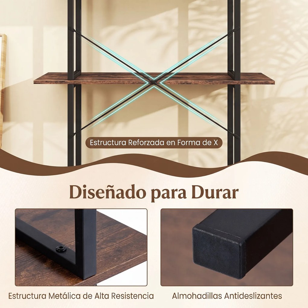 Estante Industrial de 3 Níveis, 80 x 30 x 86 cm, Estrutura Metálica Reforçada, Castanho+Preto