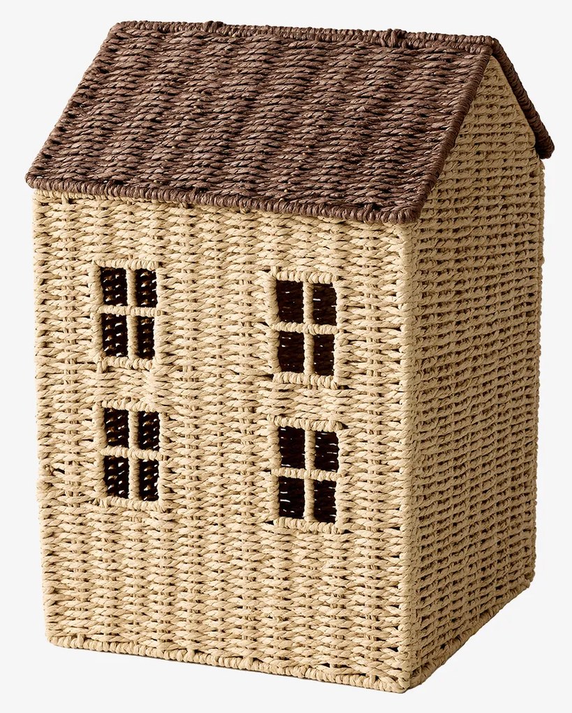 Cesto Casa em corda de papel bege