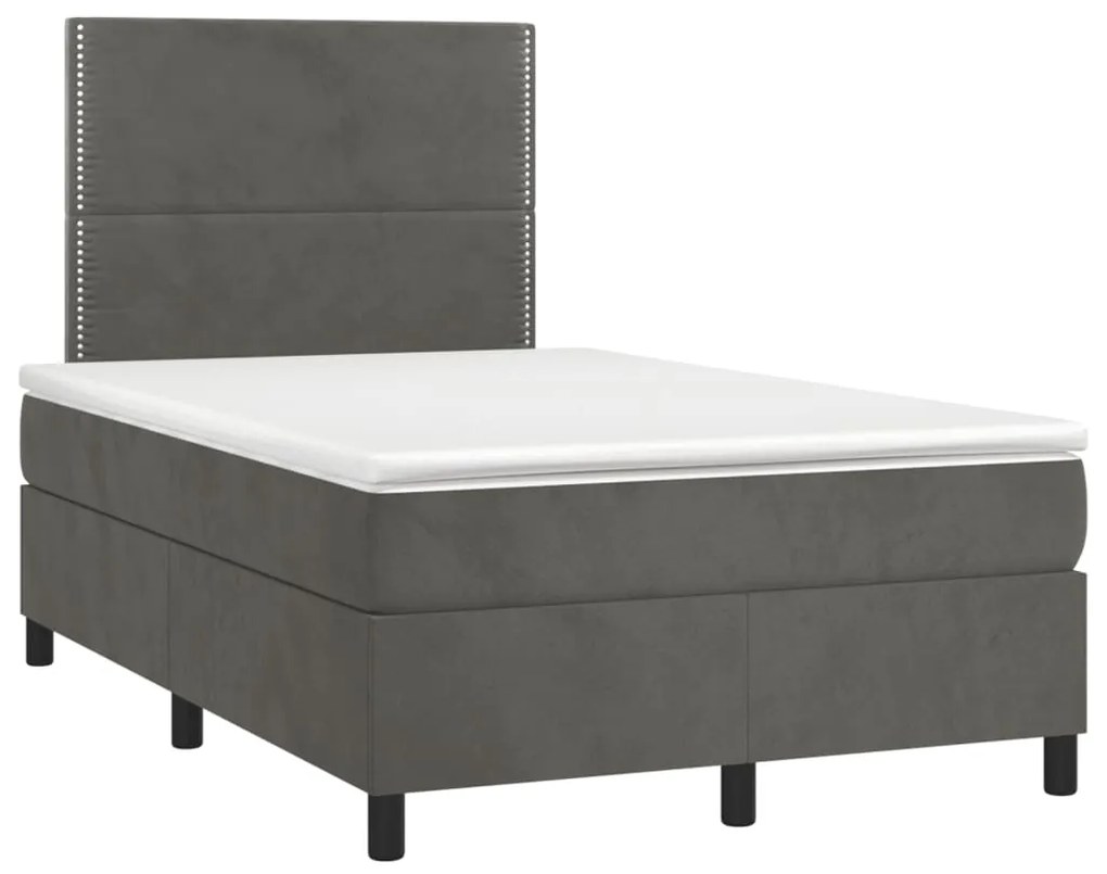 Cama box spring colchão LED 120x190cm couro artif. cinza-escuro