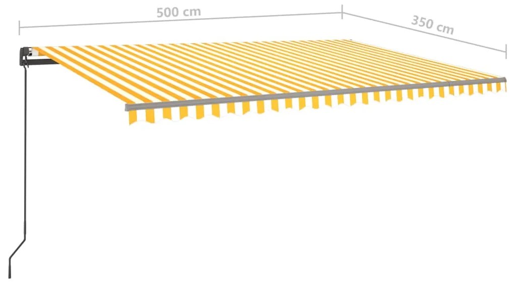 Toldo retrátil manual com postes 5x3,5 m amarelo e branco