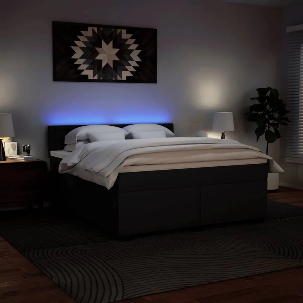 Cama com Molas/Colchão e Luzes Led - 180x200 cm - Couro Artificial Pre