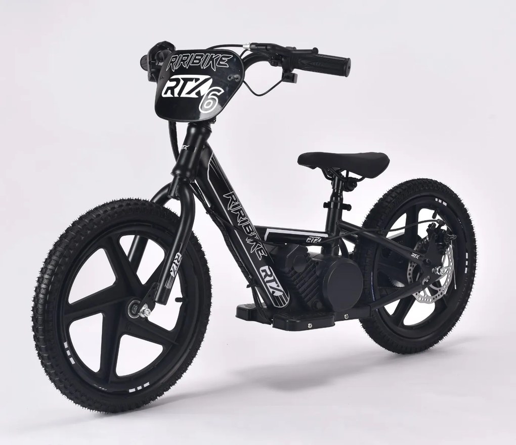 Bicicleta eléctrica para crianças RIRIBIKE RTX6 24V (16") bateria de lítio, motor de 250 watts, travão de disco, assento ajustável em PU macio Preta