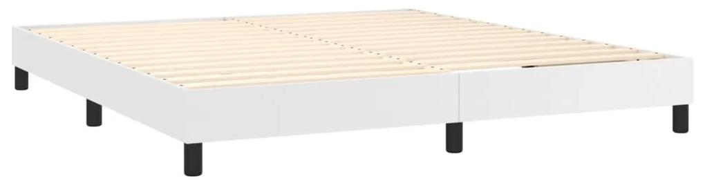 Cama box spring c/colchão/LED 160x200cm couro artificial branco