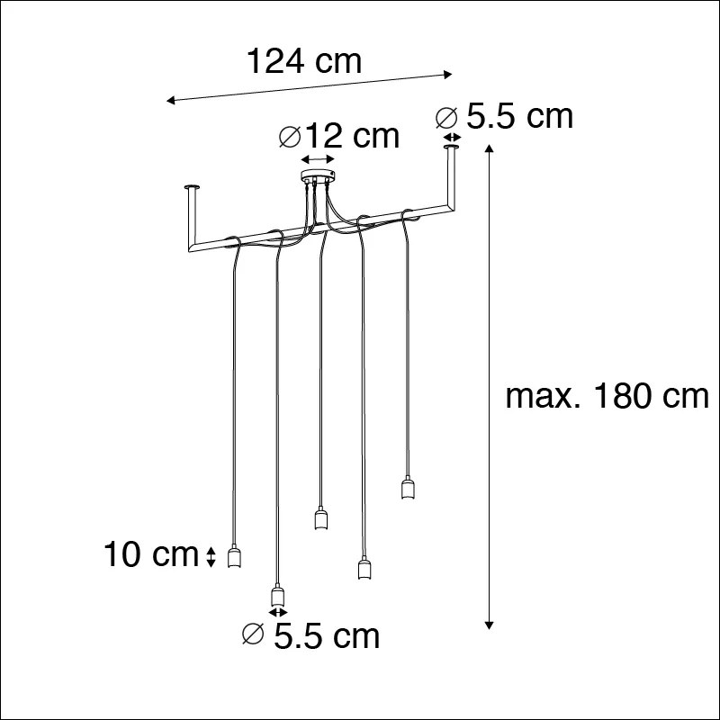 Candeeiro industrial suspenso preto com 5 luzes de betão - Cavoba Industrial