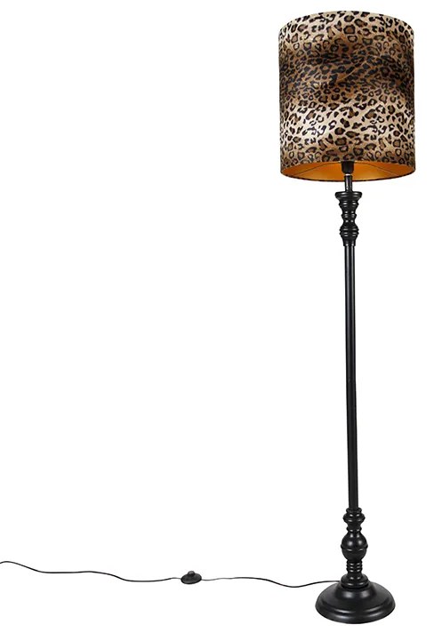 Candeeiro de pé preto com abajur de leopardo 40 cm - Classico Clássico / Antigo