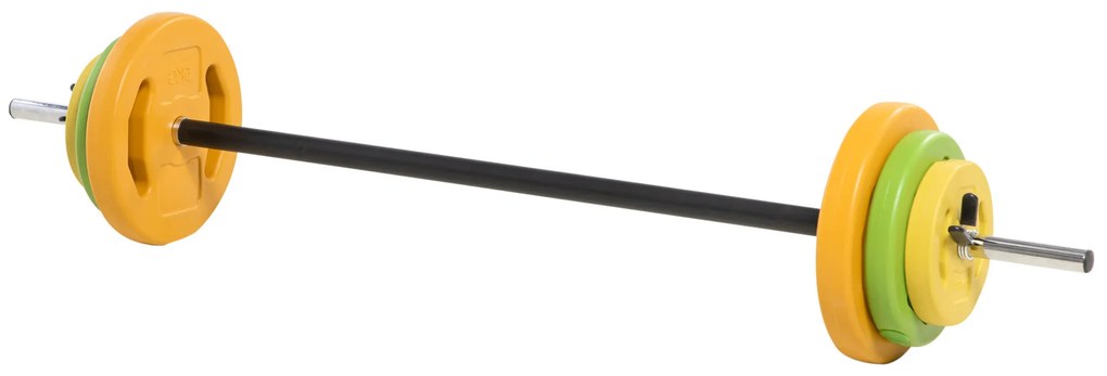 HOMCOM Conjunto de Barra de Pesos Conjunto de Musculação com 6 Discos 1,5kg 2,5kg 5 kg Intercambiáveis 130x28x28 cm Multicor | Aosom Portugal