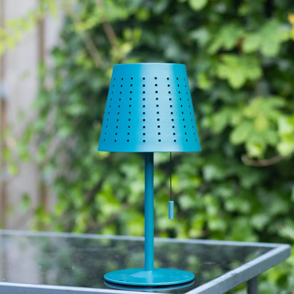 Candeeiro de mesa exterior azul c/ LED recarregável e solar 3 intensidades - Ferre