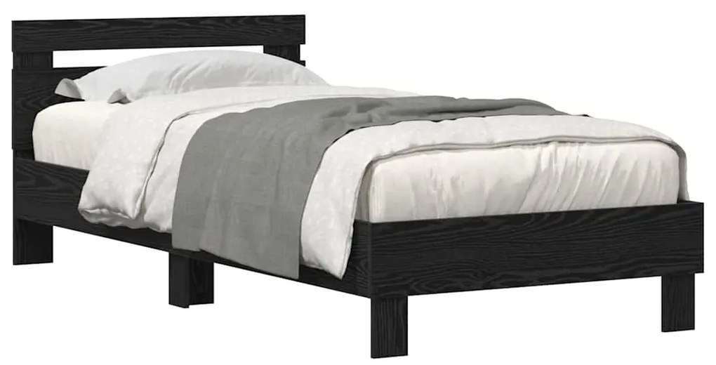 Estrutura de Cama com Luzes LED Carvalho Preto 90x190 cm Madeira Engen