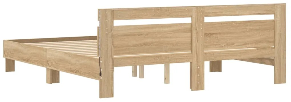 Estrutura cama c/ cabeceira/luzes LED 180x200cm carvalho sonoma