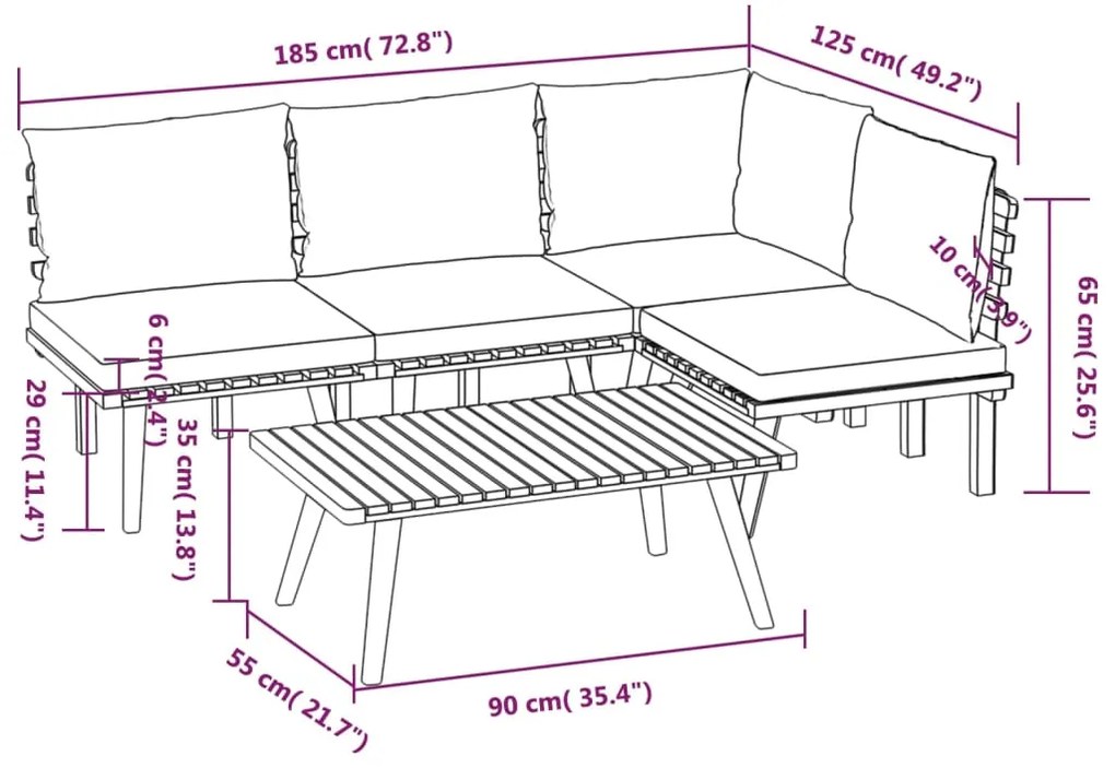 5 pcs conjunto lounge de jardim com almofadões acácia maciça