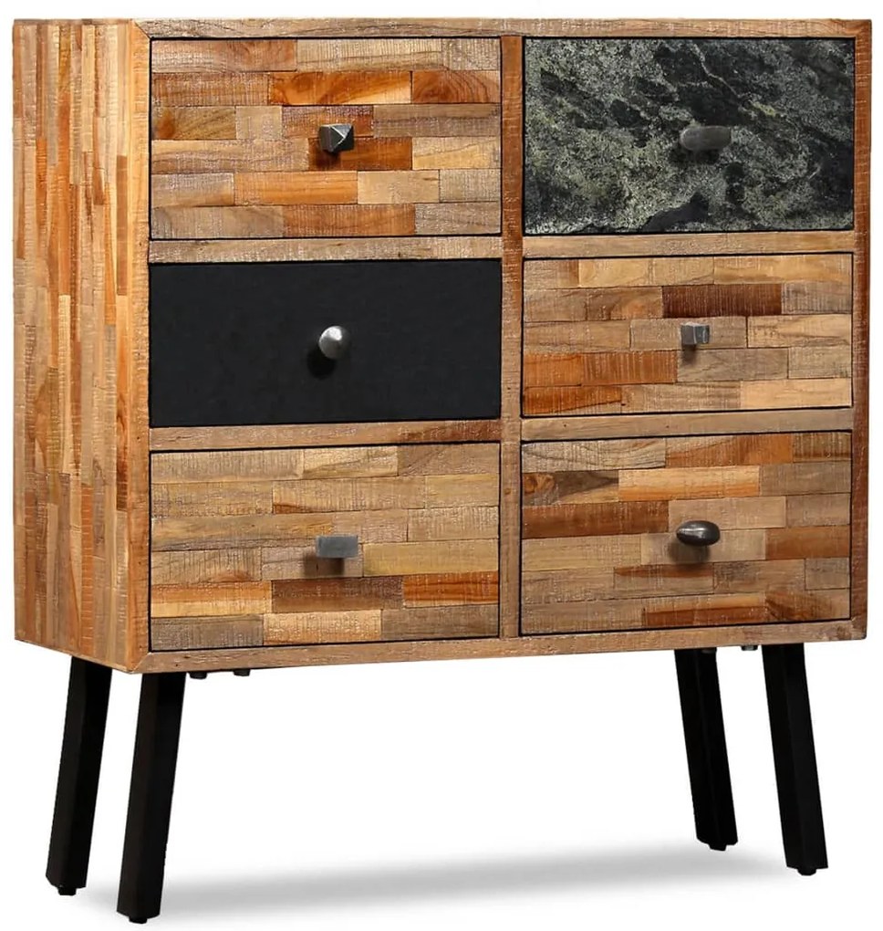Móvel lateral com 6 gavetas teca reciclada maciça 70x30x76 cm