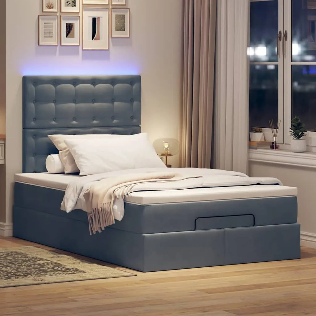 Estrutura de cama otomana com colchões cinza escuro veludo