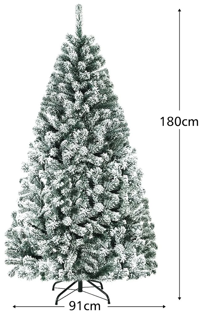 Árvore de Natal 1,8 m com neve Não Iluminada com Dobradiças e Base de Verde e Branca
