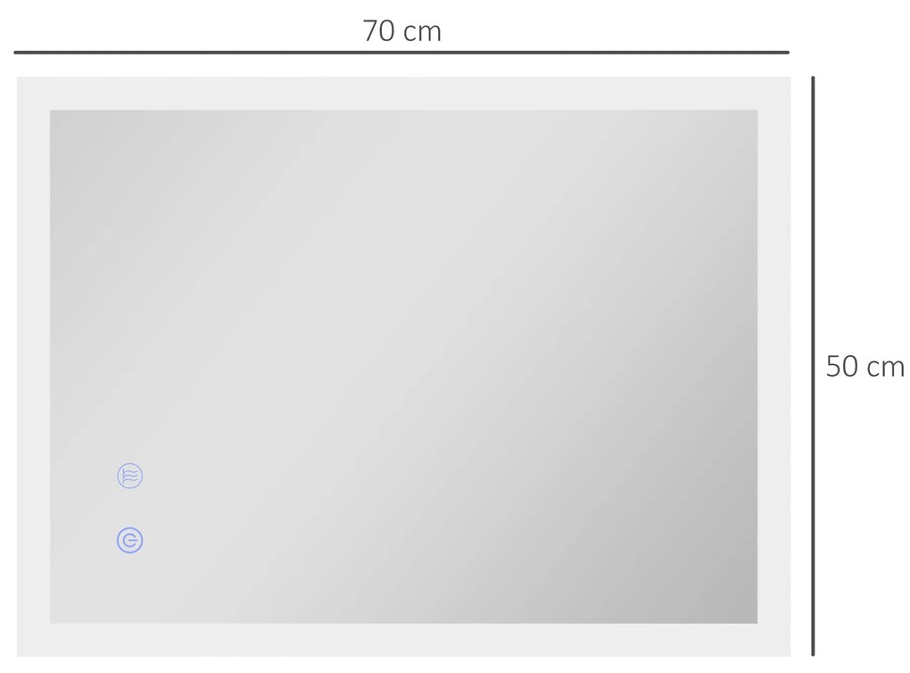 Espelho Casa de Banho com Luzes LED 70x50 cm Função Antiembaciamento 3 Cores Função de Memória e Interruptor Tátil Prata