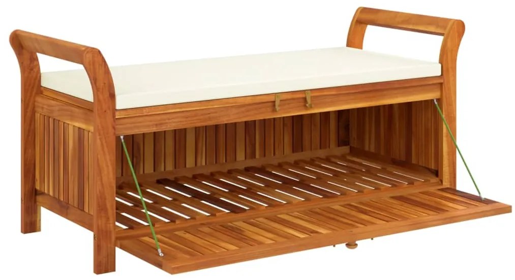 Banco de arrumação p/ jardim c/ almofadão 126 cm acácia maciça