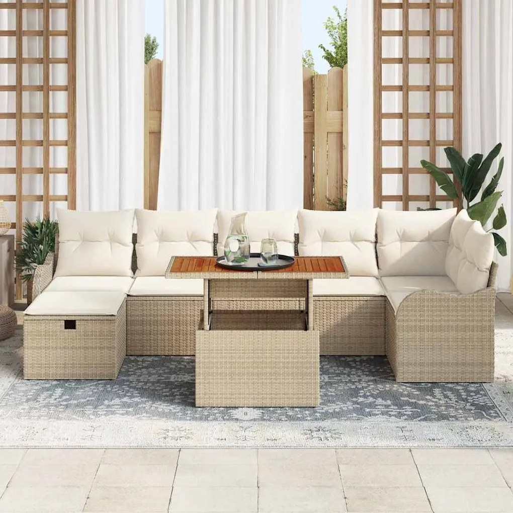 Conjunto de Sofá de Jardim 8 pcs Bege 287.5 x 122.5 x 85 cm