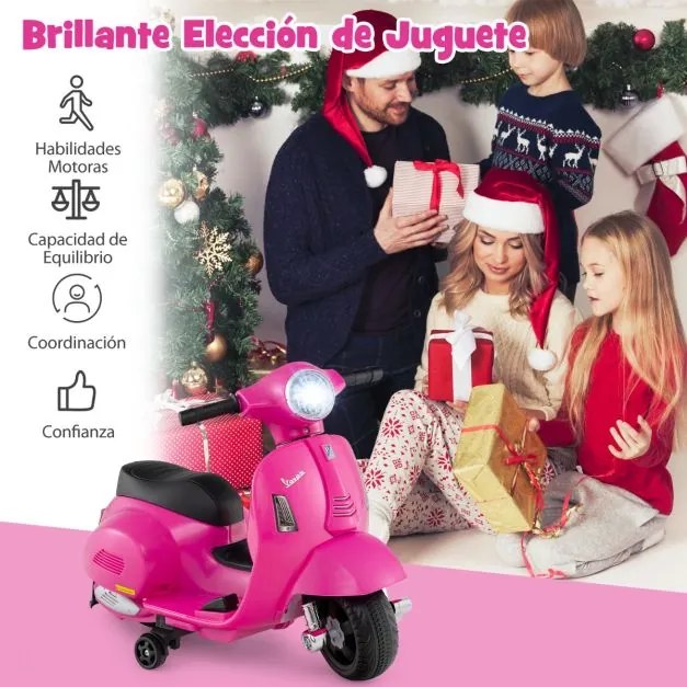 Mota elétrica para crianças 6V com rodas de treino removíveis Faróis Buzina Rosa