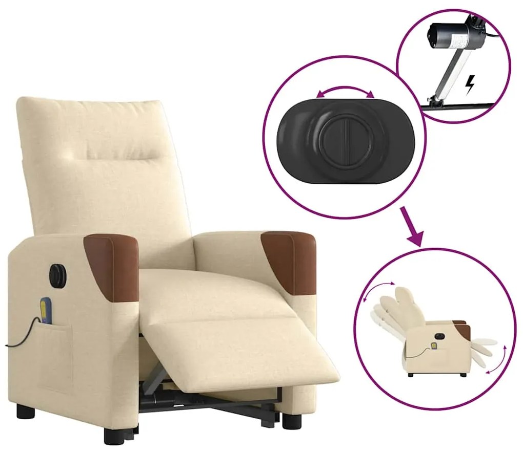 Poltrona elétrica elevatória massagens tecido creme
