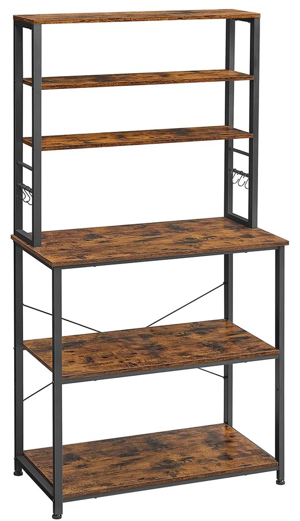 Prateleira de cozinha com 6 prateleiras e 6 ganchos para micro-ondas | VASAGLE | 80 x 40 x 167 cm | preto | KKS019B01.