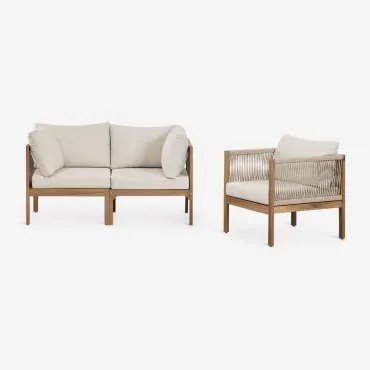 Conjunto De Jardim Com Sofá Modular De 2 Peças Com Apoios De Braços E Poltrona Em Madeira De Acácia Branson Branco Gardênia - Castanho Acácia - Sklum