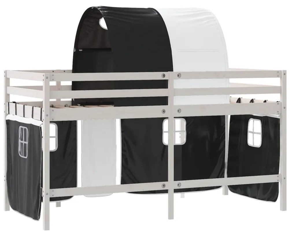 Cama alta criança c/ túnel 80x200 cm pinho maciço branco/preto